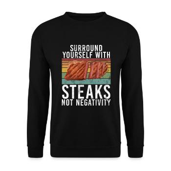 Steak-Liebhaber-Steak-Geschenk - Unisex Pullover - Schwarz - Vorne - Alina (178cm) & Michal (187cm)