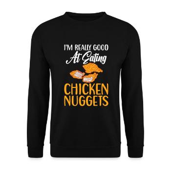 Chicken Nugget Geschenke - Unisex Pullover - Schwarz - Vorne - Alina (178cm) & Michal (187cm)