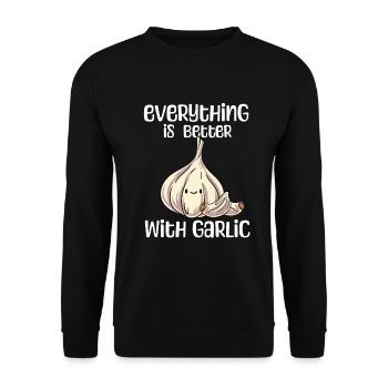 Knoblauch Knoblauchbrot Geschenk - Unisex Pullover - Schwarz - Vorne - Alina (178cm) & Michal (187cm)