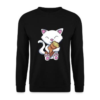 Knoblauch Knoblauchbrot Geschenk - Unisex Pullover - Schwarz - Vorne - Alina (178cm) & Michal (187cm)