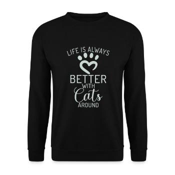 Cadeau Propriétaire de chat Cadeau de chat - Sweat-shirt Unisexe - noir - Devant - Alina (178cm) & Michal (187cm)