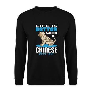 Chinese Shar Pei - Unisex Pullover - Schwarz - Vorne - Alina (178cm) & Michal (187cm)