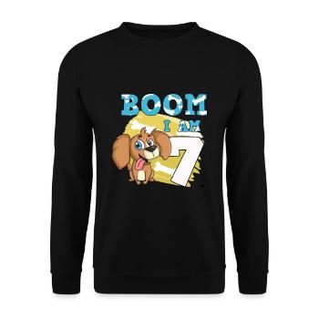 7. Geburtstag Hund - Unisex Pullover - Schwarz - Vorne - Alina (178cm) & Michal (187cm)