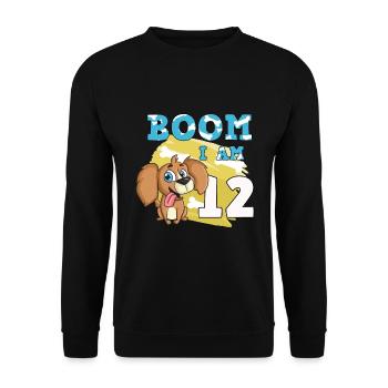 12. Geburtstag Hund - Unisex Pullover - Schwarz - Vorne - Alina (178cm) & Michal (187cm)
