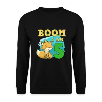 5. Geburtstag Fuchs - Unisex Pullover - Schwarz - Vorne - Alina (178cm) & Michal (187cm)