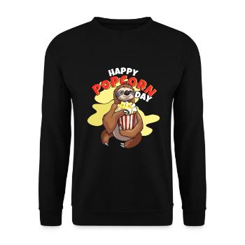 Happy Popcorn Day Faultier Popcorn - Unisex Pullover - Schwarz - Vorne - Alina (178cm) & Michal (187cm)