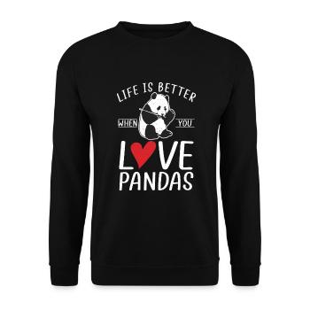 Panda Geschenke Panda Liebhaber - Unisex Pullover - Schwarz - Vorne - Alina (178cm) & Michal (187cm)