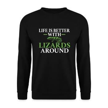 Eidechsenliebhaber Eidechse Geschenk Eidechse Besitzer - Unisex Pullover - Schwarz - Vorne - Alina (178cm) & Michal (187cm)
