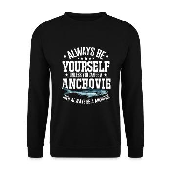 Sardellen Fische Sardinien Geschenk - Unisex Pullover - Schwarz - Vorne - Alina (178cm) & Michal (187cm)