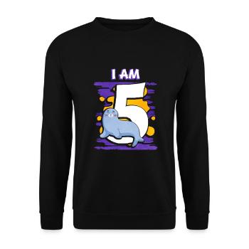 Ich Bin 5 Robbe - Unisex Pullover - Schwarz - Vorne - Alina (178cm) & Michal (187cm)