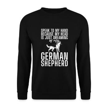 Deutscher Schäferhund Geschenke - Unisex Pullover - Schwarz - Vorne - Alina (178cm) & Michal (187cm)