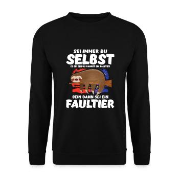 Lustiges Faultier Outfit - Unisex Pullover - Schwarz - Vorne - Alina (178cm) & Michal (187cm)
