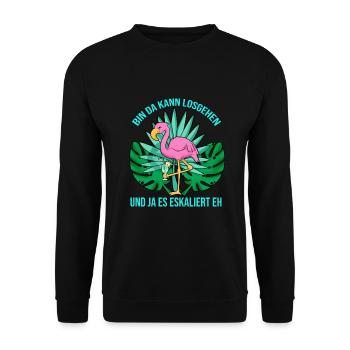 Bin Da Kann Losgehen Und Ja Es Eskaliert Eh - Unisex Pullover - Schwarz - Vorne - Alina (178cm) & Michal (187cm)