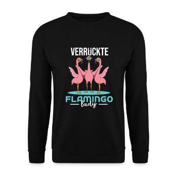 Verrrückte Flamingo Lady - Unisex Pullover - Schwarz - Vorne - Alina (178cm) & Michal (187cm)