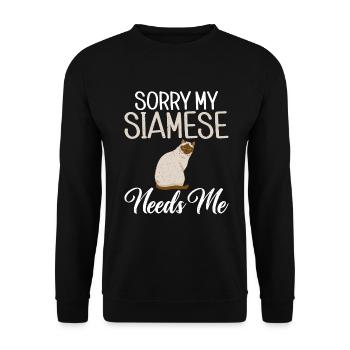 Siamesische Katze Geschenke - Unisex Pullover - Schwarz - Vorne - Alina (178cm) & Michal (187cm)