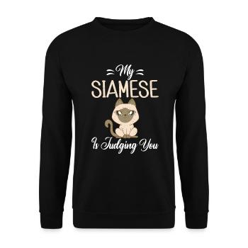 Siamesische Katze Geschenke - Unisex Pullover - Schwarz - Vorne - Alina (178cm) & Michal (187cm)