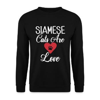Siamesische Katze Geschenke - Unisex Pullover - Schwarz - Vorne - Alina (178cm) & Michal (187cm)