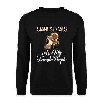 Siamesische Katze Geschenke - Unisex Pullover - Schwarz - Vorne - Alina (178cm) & Michal (187cm)