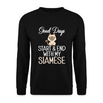 Siamesische Katze Geschenke - Unisex Pullover - Schwarz - Vorne - Alina (178cm) & Michal (187cm)