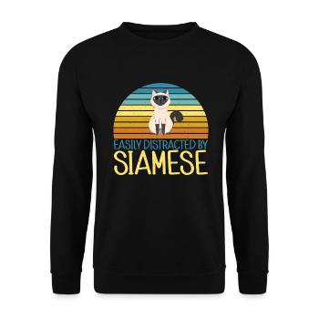 Siamesische Katze Geschenke - Unisex Pullover - Schwarz - Vorne - Alina (178cm) & Michal (187cm)