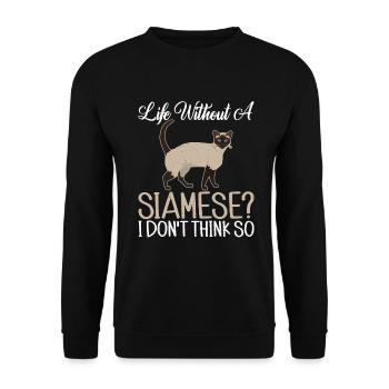 Siamesische Katze Geschenke - Unisex Pullover - Schwarz - Vorne - Alina (178cm) & Michal (187cm)