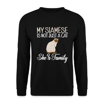 Siamesische Katze Geschenke - Unisex Pullover - Schwarz - Vorne - Alina (178cm) & Michal (187cm)