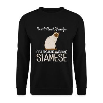 Siamesische Katze Geschenke - Unisex Pullover - Schwarz - Vorne - Alina (178cm) & Michal (187cm)