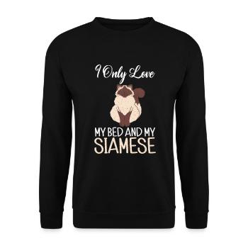 Siamesische Katze Geschenke - Unisex Pullover - Schwarz - Vorne - Alina (178cm) & Michal (187cm)