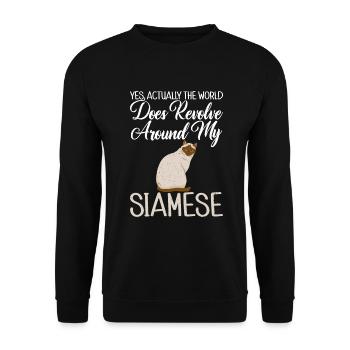 Siamesische Katze Geschenke - Unisex Pullover - Schwarz - Vorne - Alina (178cm) & Michal (187cm)