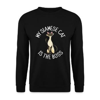 Siamesische Katze Geschenke - Unisex Pullover - Schwarz - Vorne - Alina (178cm) & Michal (187cm)