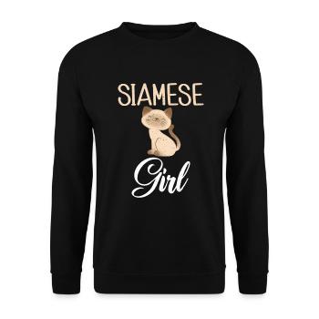 Siamesische Katze Geschenke - Unisex Pullover - Schwarz - Vorne - Alina (178cm) & Michal (187cm)