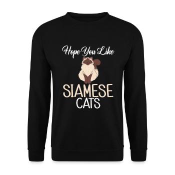 Siamesische Katze Geschenke - Unisex Pullover - Schwarz - Vorne - Alina (178cm) & Michal (187cm)