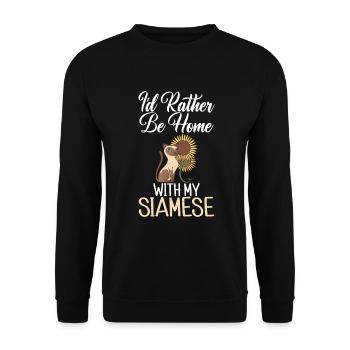 Siamesische Katze Geschenke - Unisex Pullover - Schwarz - Vorne - Alina (178cm) & Michal (187cm)