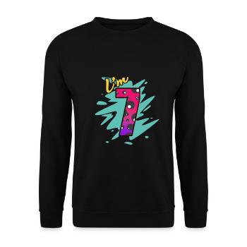 7. Geburtstag - Unisex Pullover - Schwarz - Vorne - Alina (178cm) & Michal (187cm)