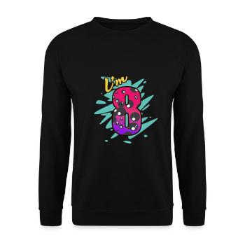 8. Geburtstag - Unisex Pullover - Schwarz - Vorne - Alina (178cm) & Michal (187cm)
