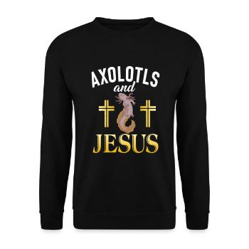 Axolotl Liebhaber Geschenke - Unisex Pullover - Schwarz - Vorne - Alina (178cm) & Michal (187cm)