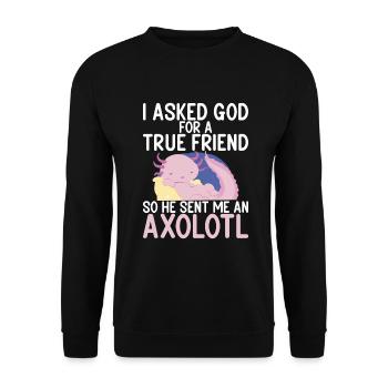 Axolotl Liebhaber Geschenke - Unisex Pullover - Schwarz - Vorne - Alina (178cm) & Michal (187cm)