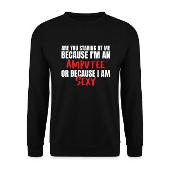 Cadeau de prothèse de jambe amputée - Sweat-shirt Unisexe - noir - Devant - Alina (178cm) & Michal (187cm)