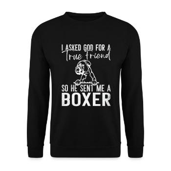 Boxer Hund Geschenke - Unisex Pullover - Schwarz - Vorne - Alina (178cm) & Michal (187cm)