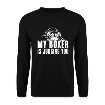 Boxer Hund Geschenke - Unisex Pullover - Schwarz - Vorne - Alina (178cm) & Michal (187cm)