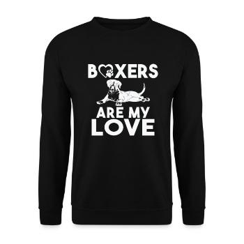 Boxer Hund Geschenke - Unisex Pullover - Schwarz - Vorne - Alina (178cm) & Michal (187cm)