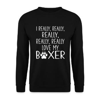 Boxer Hund Geschenke - Unisex Pullover - Schwarz - Vorne - Alina (178cm) & Michal (187cm)