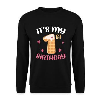 C’est ma gaufre de 1er anniversaire - Sweat-shirt Unisexe - noir - Devant - Alina (178cm) & Michal (187cm)