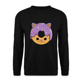 Katze Donut - Unisex Pullover - Schwarz - Vorne - Alina (178cm) & Michal (187cm)