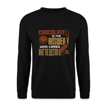 Schokolade Ist die Antwort Was war die Frage? - Unisex Pullover - Schwarz - Vorne - Alina (178cm) & Michal (187cm)