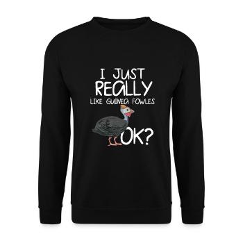 Perlhühner Perlhuhn Guinea Fowl - Unisex Pullover - Schwarz - Vorne - Alina (178cm) & Michal (187cm)