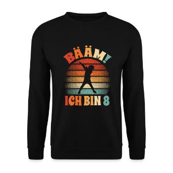 bääm ich bin 8 junge dabbing 8. Geburtstag - Unisex Pullover - Schwarz - Vorne - Alina (178cm) & Michal (187cm)