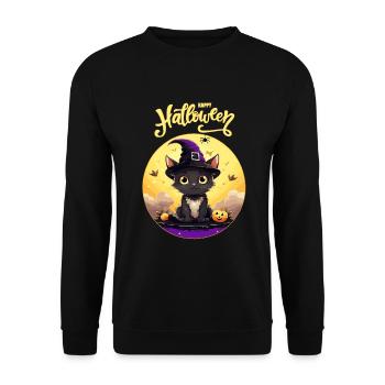 Niedliche Katze feiert Happy Halloween Katzenmama - Unisex Pullover - Schwarz - Vorne - Alina (178cm) & Michal (187cm)