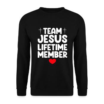 Team Jesus Lifetime Member - Unisex Sweatshirt - black - Front - Alina (178cm) & Michal (187cm)