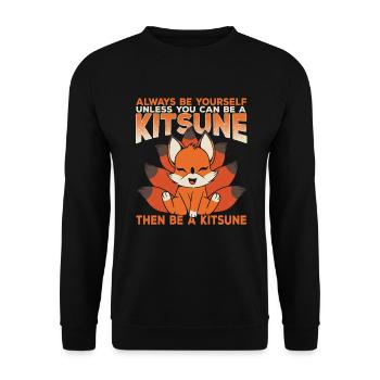 Kitsune Fuchs Kawaii Fuchs Geschenk - Unisex Pullover - Schwarz - Vorne - Alina (178cm) & Michal (187cm)